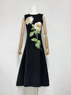 Kate Floral Print Embellished Sleeveless Midi Dress in Black Avalabel