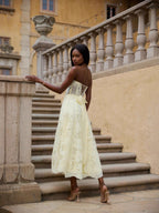 Amanda Yellow European American Style Sexy Backless Tie-Wrap Dress Avalabel