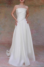 Lydia White French Satin Strapless Maxi Train Welcome Gown Avalabel