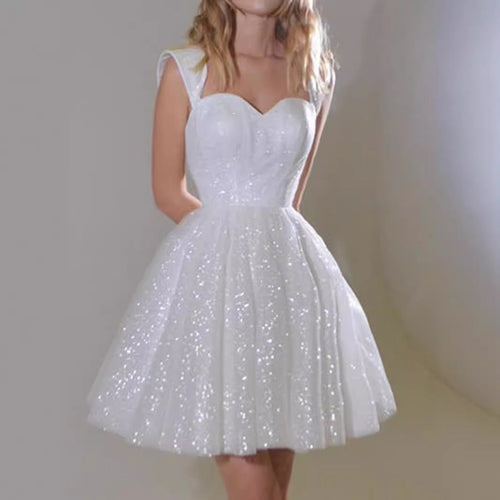 Amity White Sexy Sequined Short Princess Evening Gown Mini Dress Avalabel