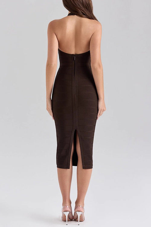 Chocolate Halter Bodycon Midi Bandage Dress Avalabel