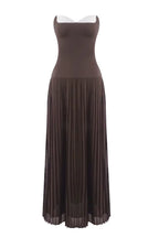 Nelly Pleated Detail Strapless Maxi Dress in Brown Avalabel