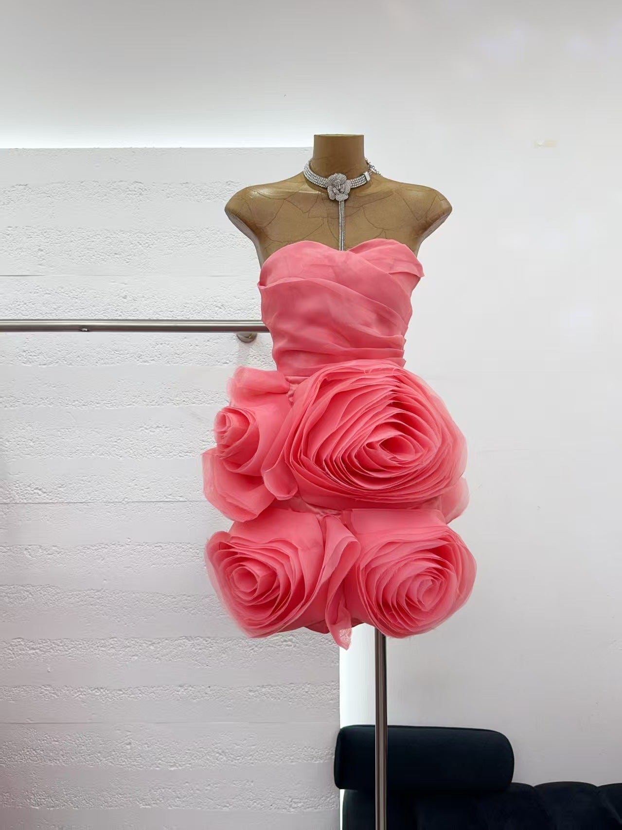 Georgia Appliquéd Organza Coral Mini Dress Avalabel