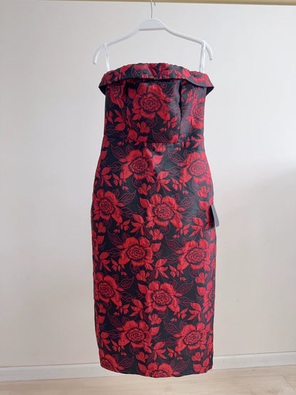 burgundy vintage embossed flower wrap midi dress