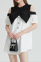 Evelyn Off-Shoulder Contrast Bow Mini Dress Avalabel