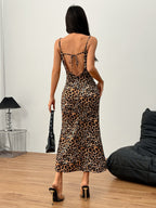 Leopard Print Halter Backless Maxi Dress Avalabel