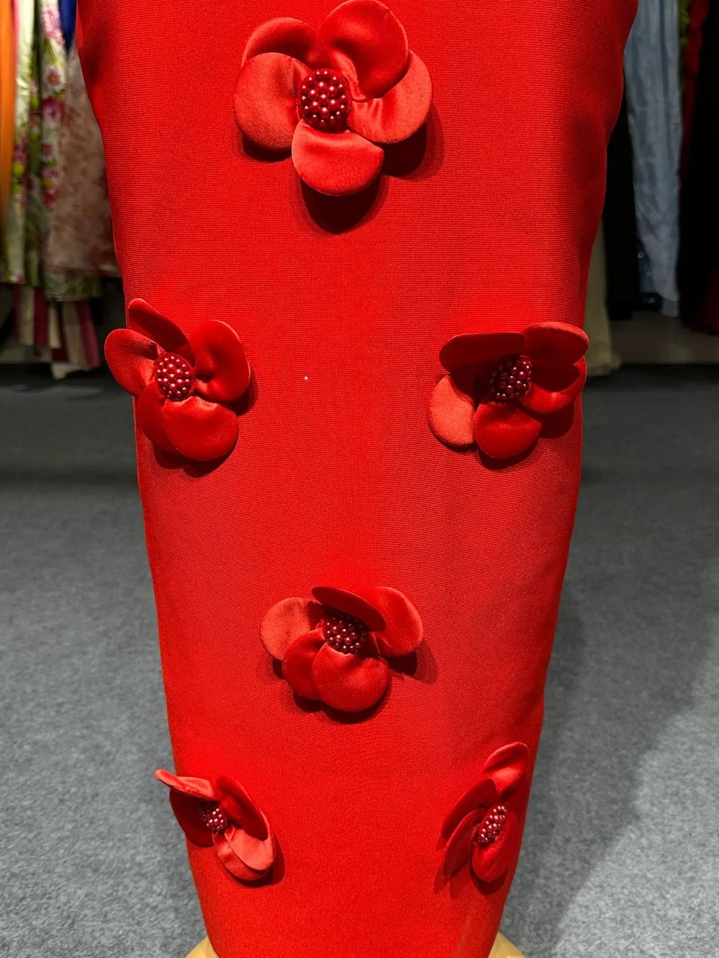 Phoenix 3D Flower Sequin Halter Bandage Maxi Dress in Red Avalabel