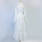 Alexandra Splicing Flapped Lace Hollow Midi Dress in White Avalabel