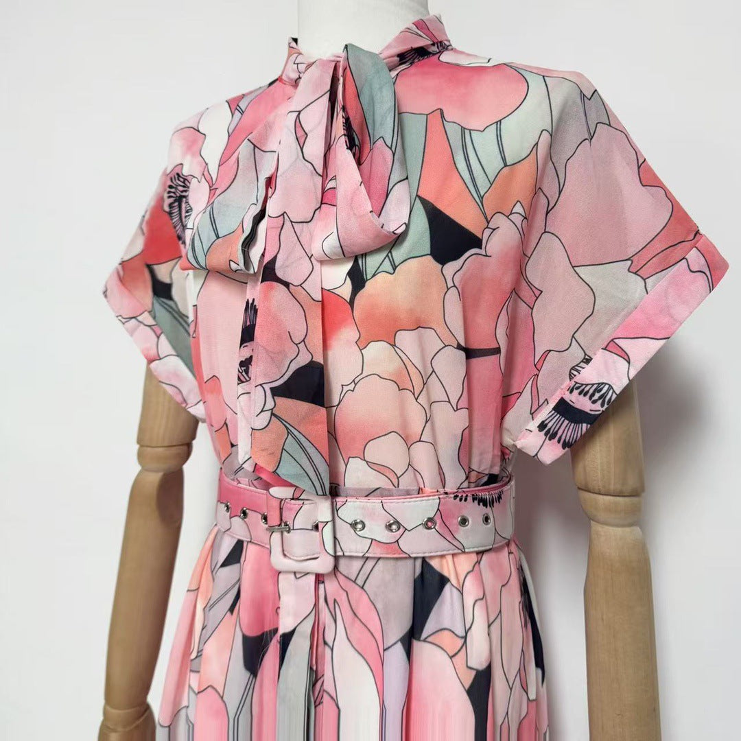 Floral Print Silk Organza Maxi Dress in Pink-Multi Avalabel