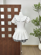 Alisa Floral Printed Lace Trim Mini Dress in White Avalabel