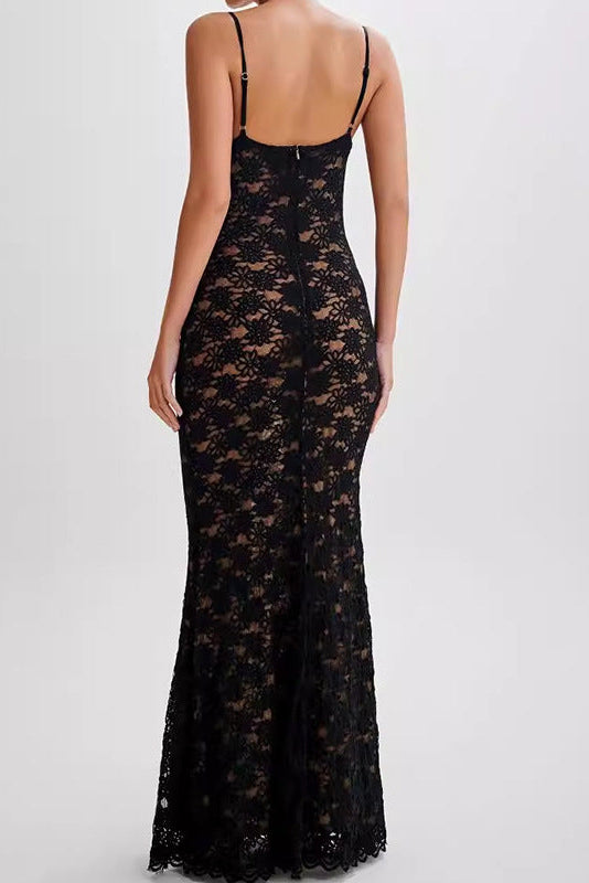 Black Lace Slip Maxi Dress Avalabel