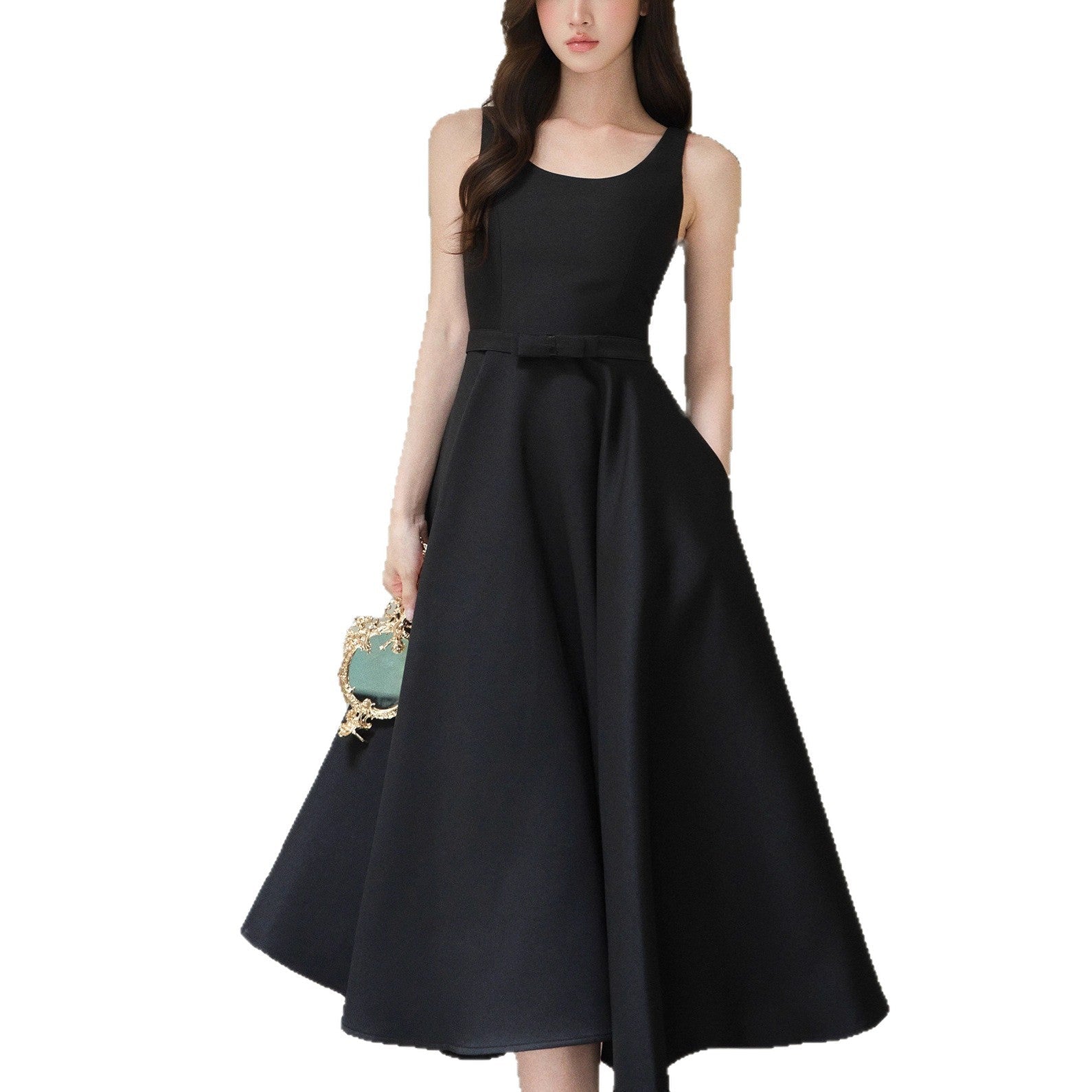 Bow U-Neck Sleeveless Hepburn Midi Dress Avalabel