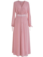 Pink Long-Sleeved Maxi Dress Avalabel