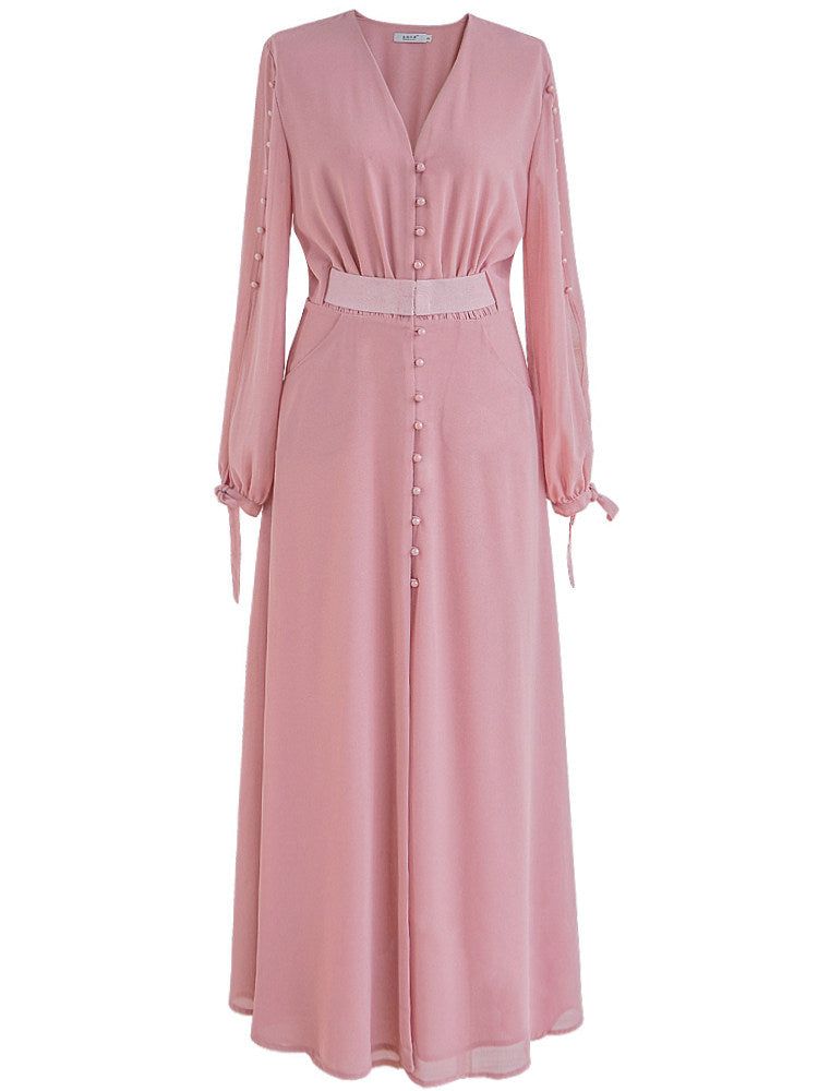 Pink Long-Sleeved Maxi Dress Avalabel