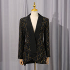 adelaide black Folded Collar Rhinestone Blazer Avalabel