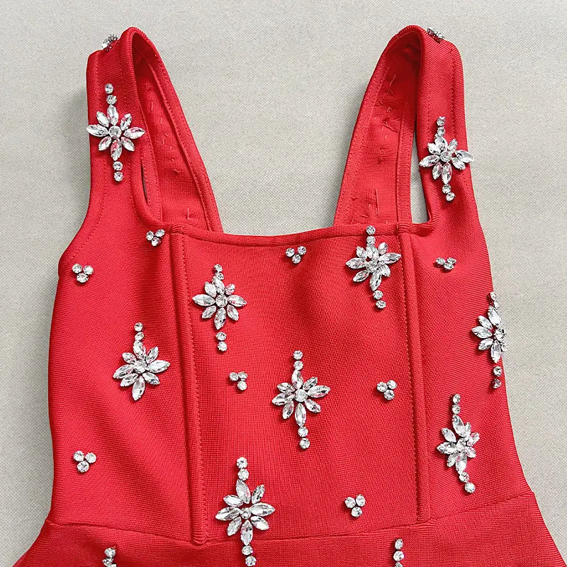 adora Sleeveless Diamond Bow Bandage Mini Dress in red Avalabel