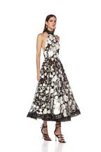alyssa black Halter Floral Embroidered Midi Dress Avalabel