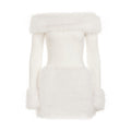 White Strapless faux fur slim mini dress Avalabel