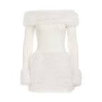 White Strapless faux fur slim mini dress Avalabel