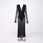 gwendolyn v neck hollow long sleeve lace maxi dress  in black Avalabel