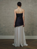 Satin Spliced tulle  strapless maxi dress in black and white Avalabel