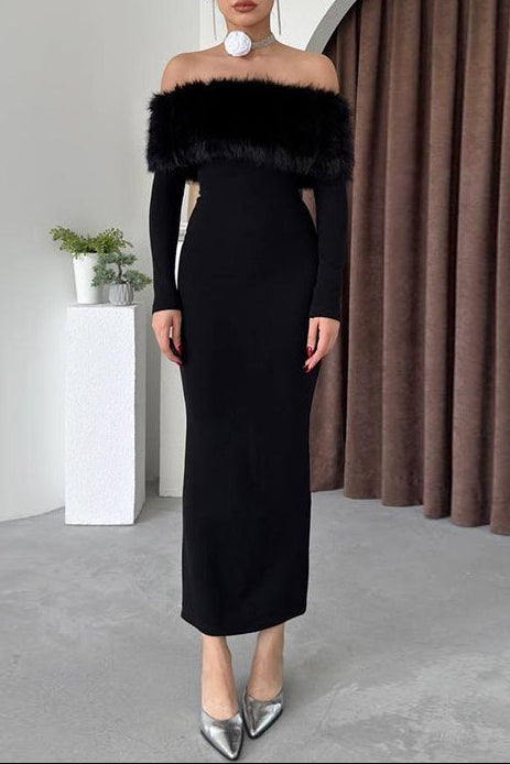 susie furry embellished bodycon midi dress in black Avalabel
