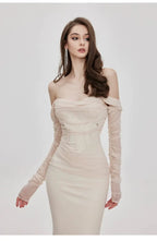 Ariel Apricot Mesh Off-Shoulder Mermaid Maxi Dress Avalabel