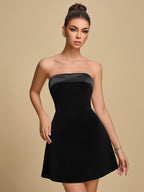 phoebe Black Velvet Strapless Mini Dress Avalabel