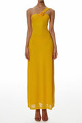 One-Shoulder Flower A-Line Maxi Dress in Yellow Avalabel