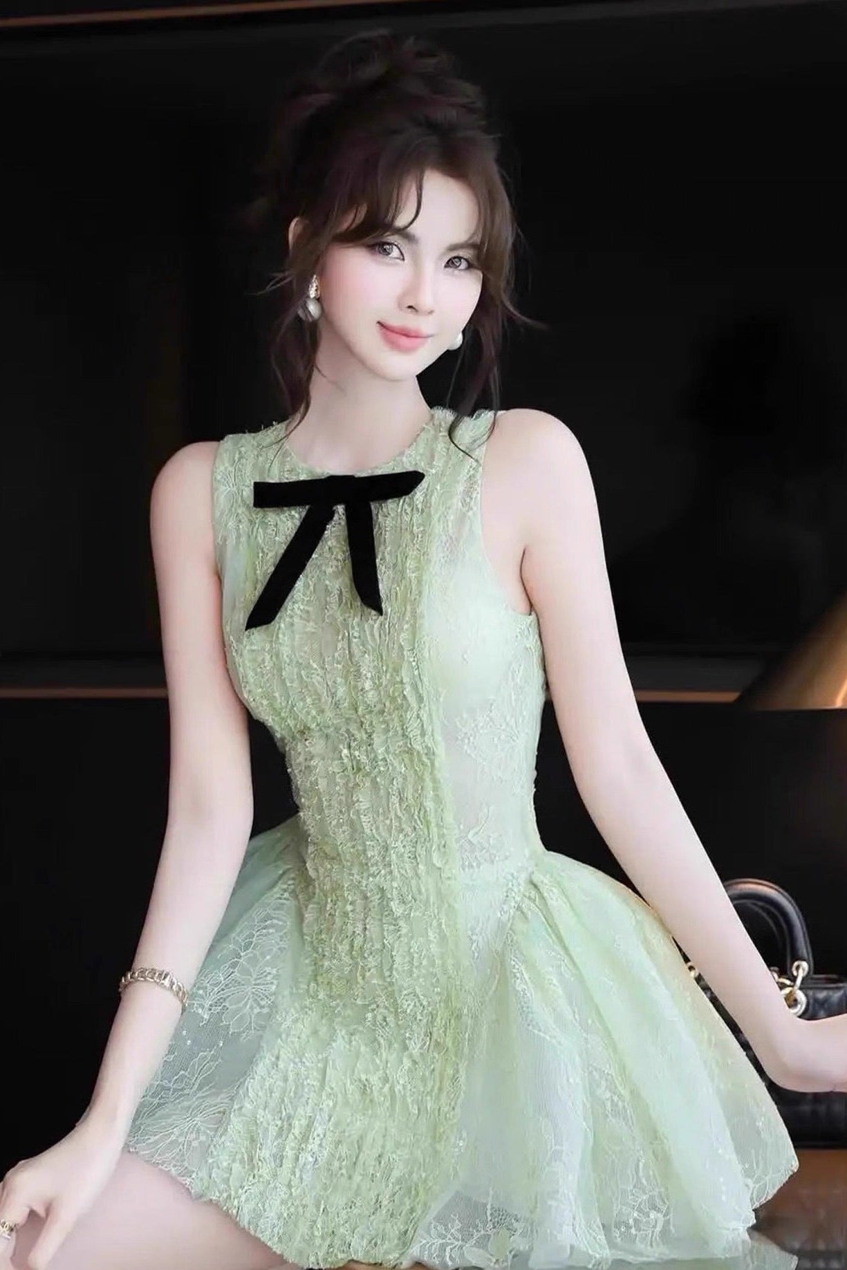 Eleanore Sleeveless Embroidered Mini Dress in Green Avalabel