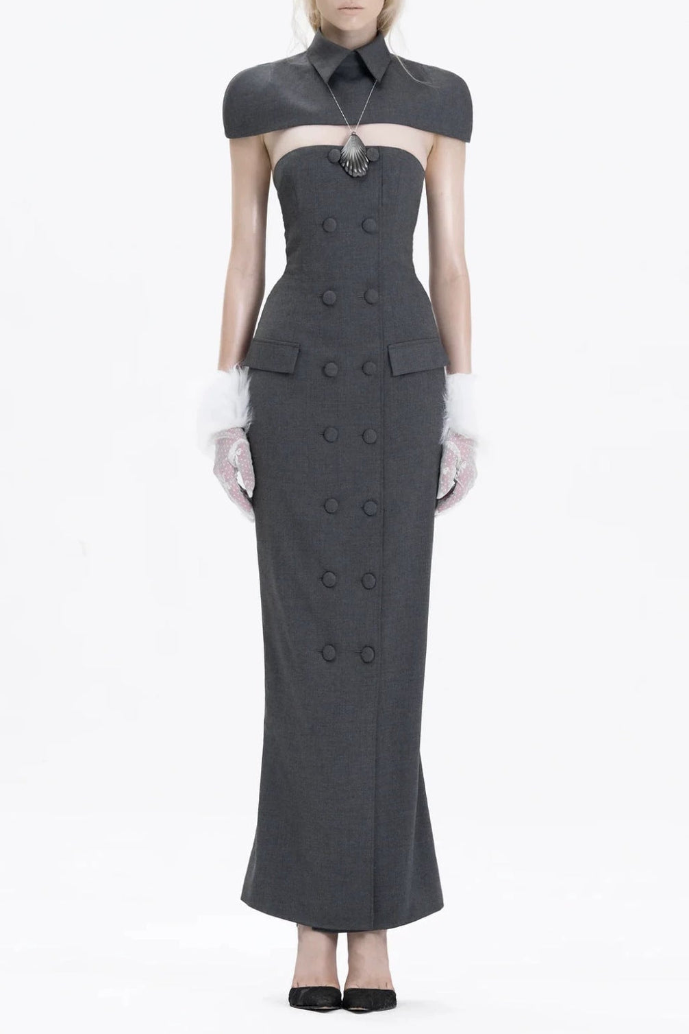 Double-Breasted Strapless Sleeveless Suit with Lapel - Grey Avalabel