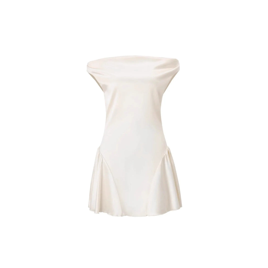 Tina Satin Ruched Mini Dress in Cream White Avalabel