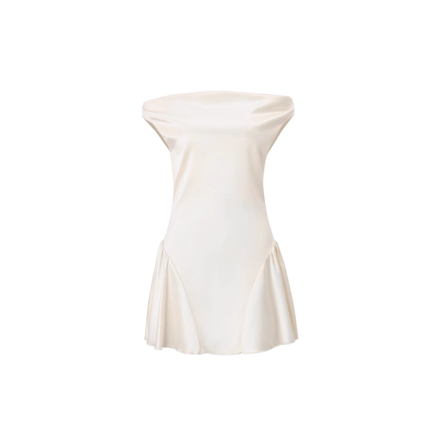 Tina Satin Ruched Mini Dress in Cream White