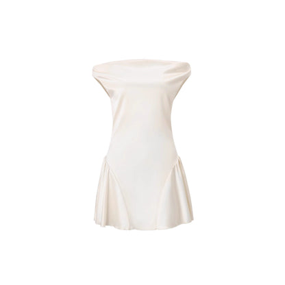 Tina Satin Ruched Mini Dress in Cream White