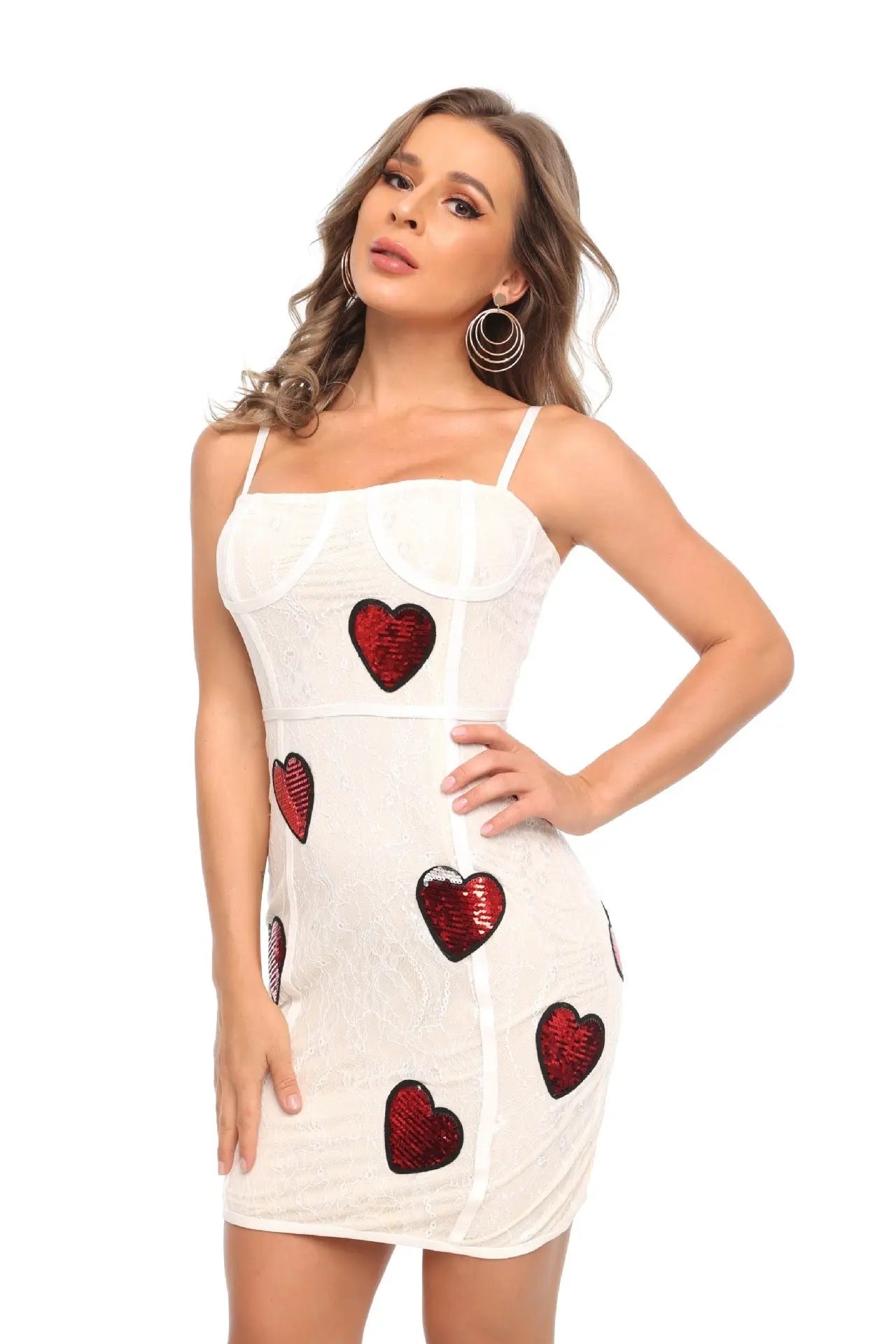 jessica sequin heart embroidery lace mini dress in white Avalabel