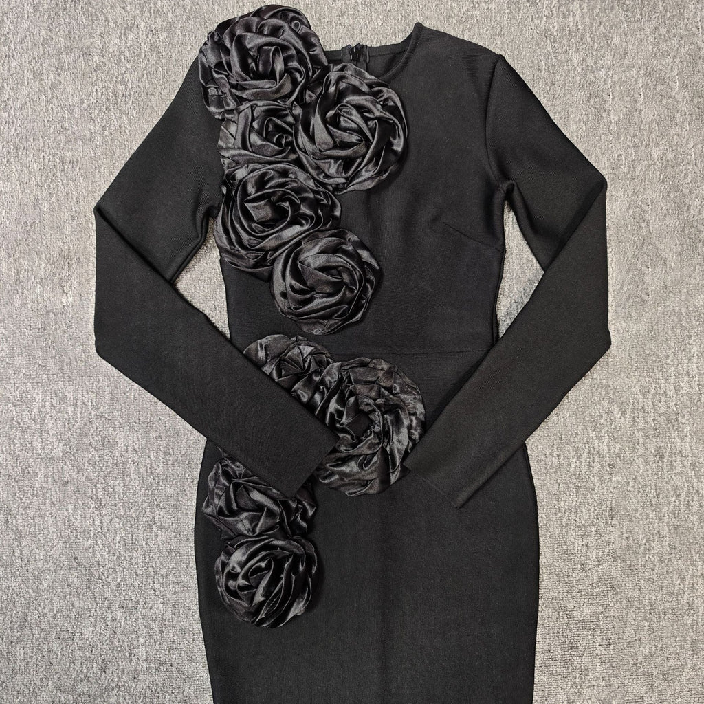 sally 3D Flower Decorative Bandage maxi Dress in black Avalabel