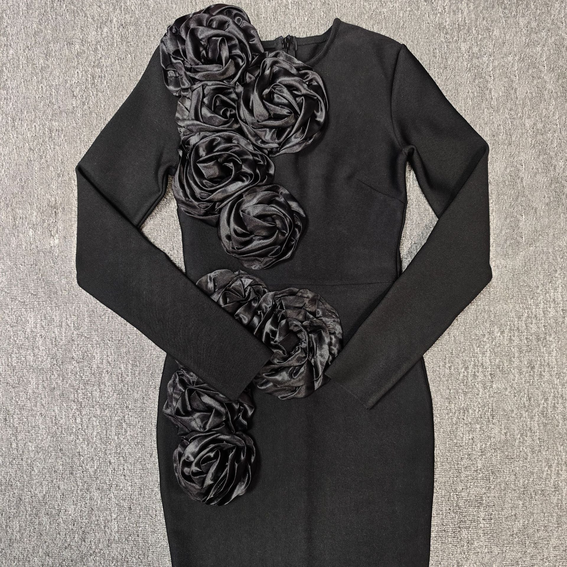 sally 3D Flower Decorative Bandage maxi Dress in black Avalabel