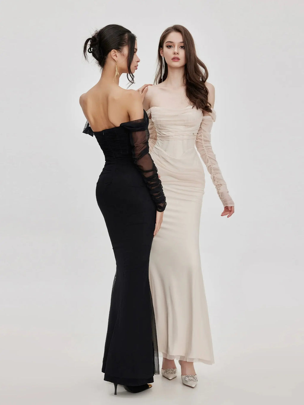 Ariel black Mesh Off-Shoulder Mermaid Maxi Dress Avalabel