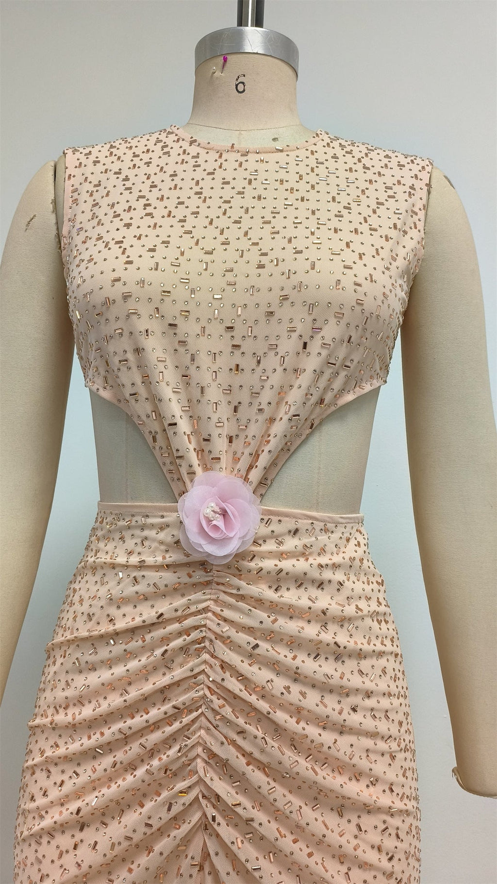 Vivien Flower Sequin Cutout Maxi Dress in Apricot Avalabel