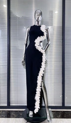 kimberley black Sleeveless Hollow Out Flowers Slit Bandage Maxi Dress Avalabel