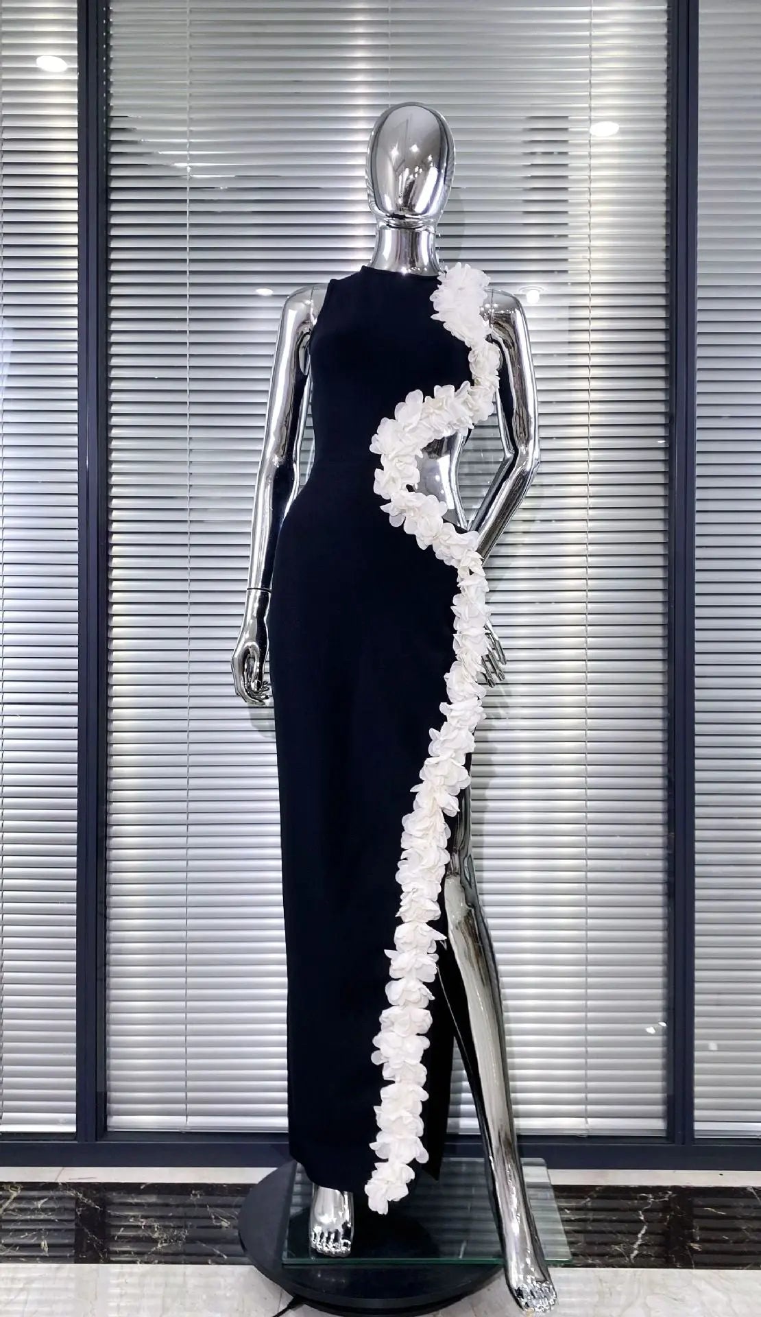 kimberley black Sleeveless Hollow Out Flowers Slit Bandage Maxi Dress Avalabel