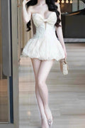Emma Bowknot Hollow Tube Top Mini Dress in Beige Avalabel