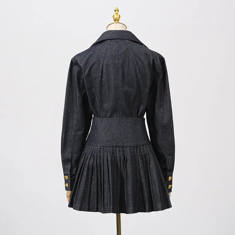 florence Single-breasted top pleated skirt in navy blue Avalabel