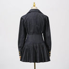 florence Single-breasted top pleated skirt in navy blue Avalabel