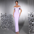 Belen Diamond off-Shoulder Bodycon Maxi Bandage Dress in Pale Purple Avalabel