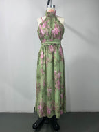 Polly Green Floral Chiffon Halter Maxi Dress Avalabel