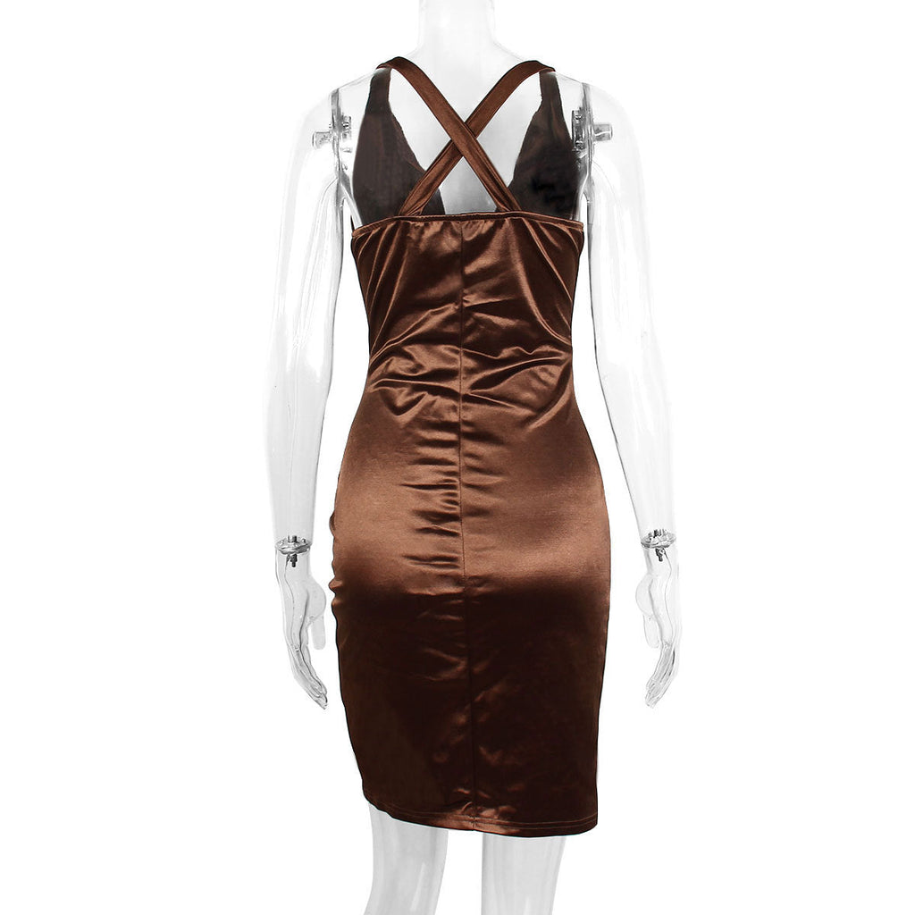 SATIN CORSET MINI DRESS IN CHOCOLATE Avalabel