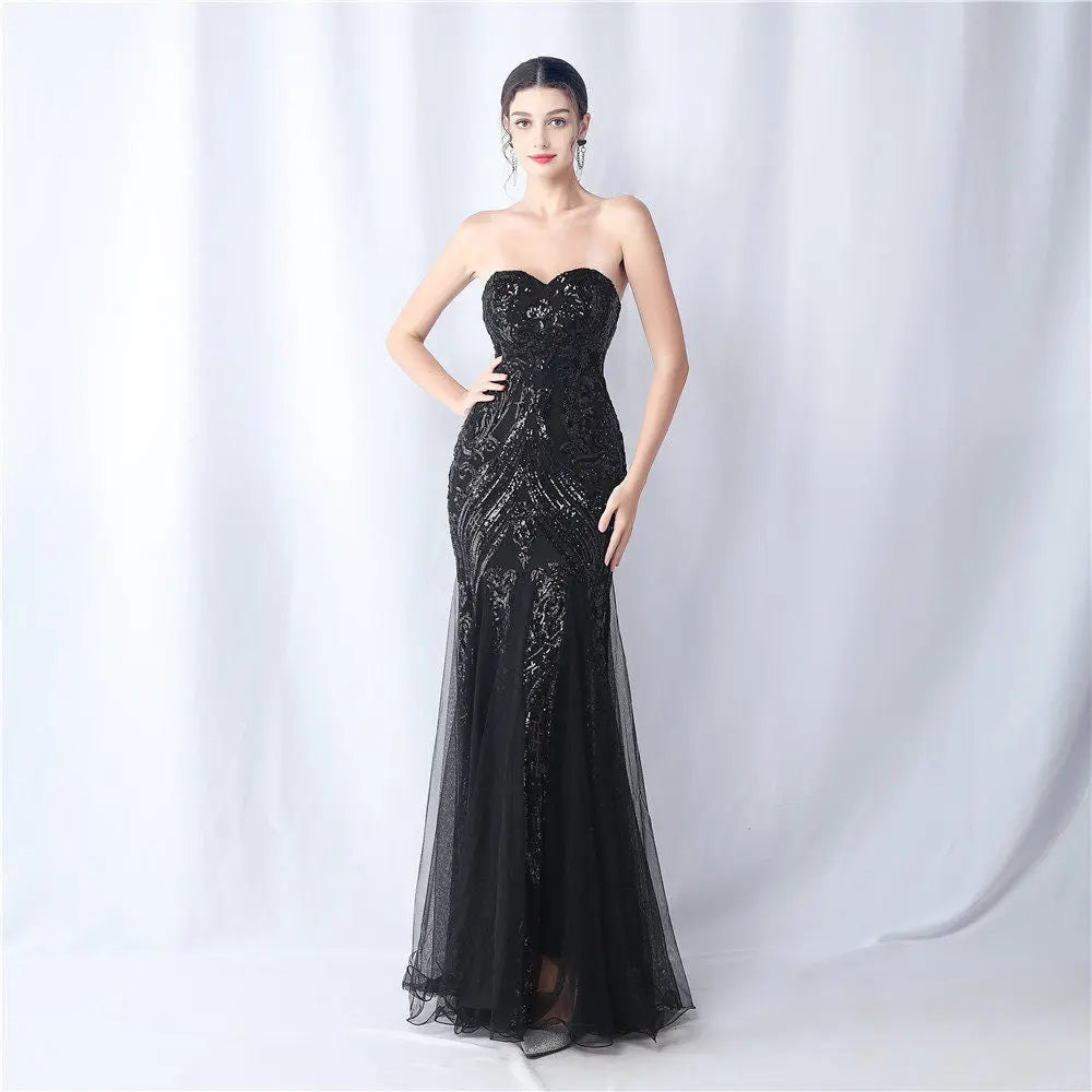 sparkle strapless tulle maxi dress Avalabel