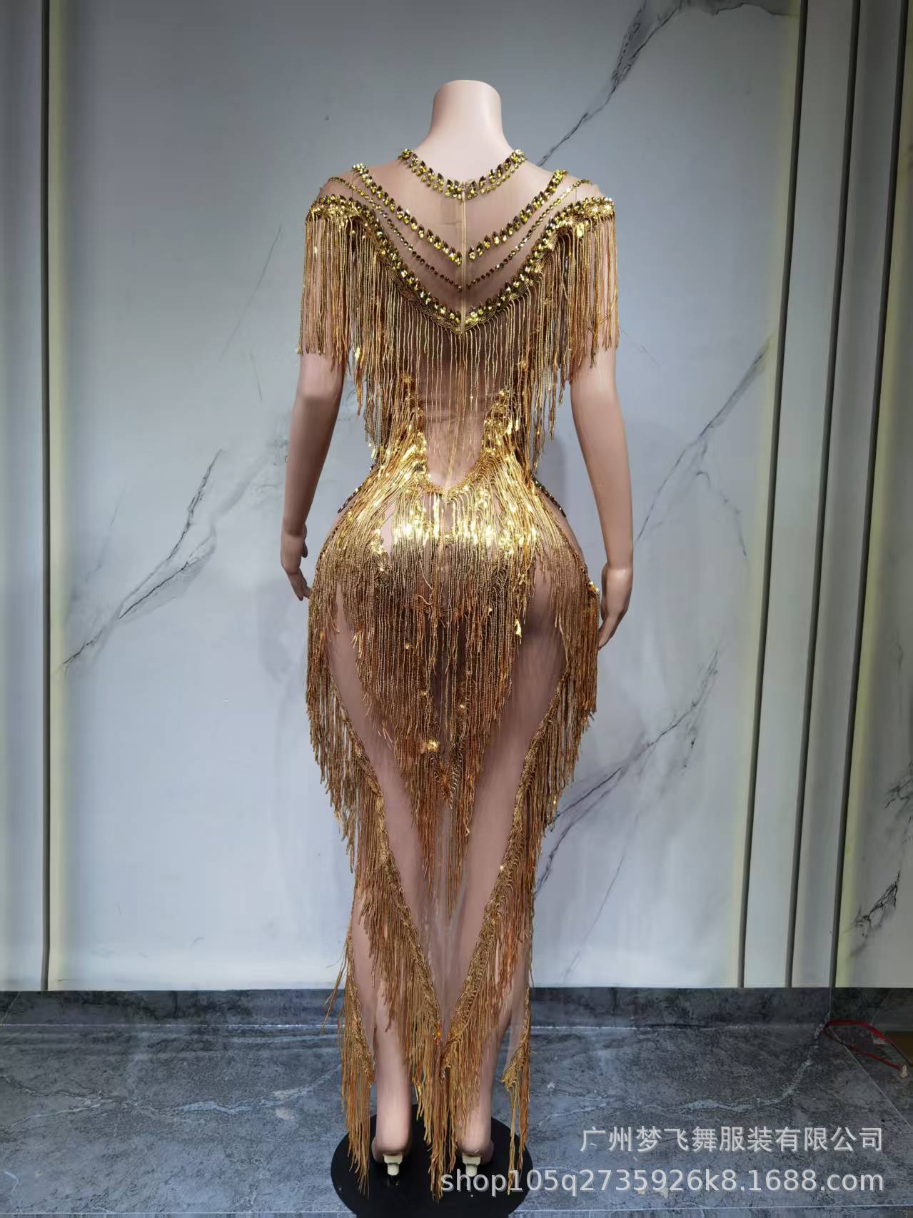 Roberta Fringe Sequin Crystal Maxi Dress In Gold Avalabel