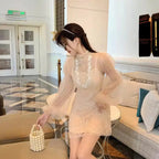 Jennifer Floral Bead Embroidery Tulle Mini Dress in Apricot Avalabel
